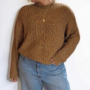Vintage 90s Studio Works Marled Knit Ramie Mock Neck Sweater XL